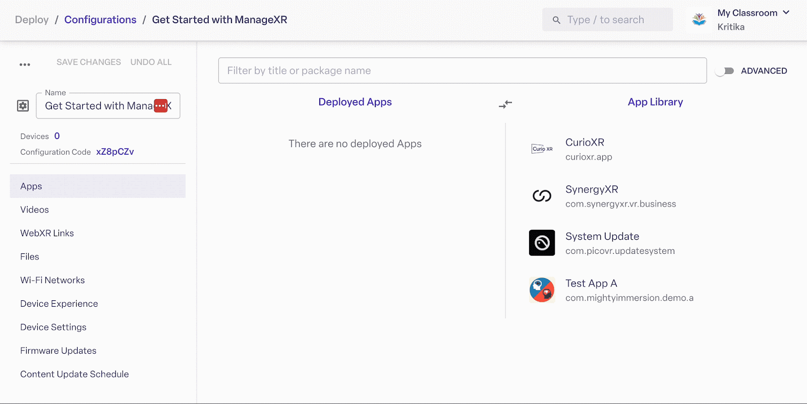 Deploy apps to configurations.