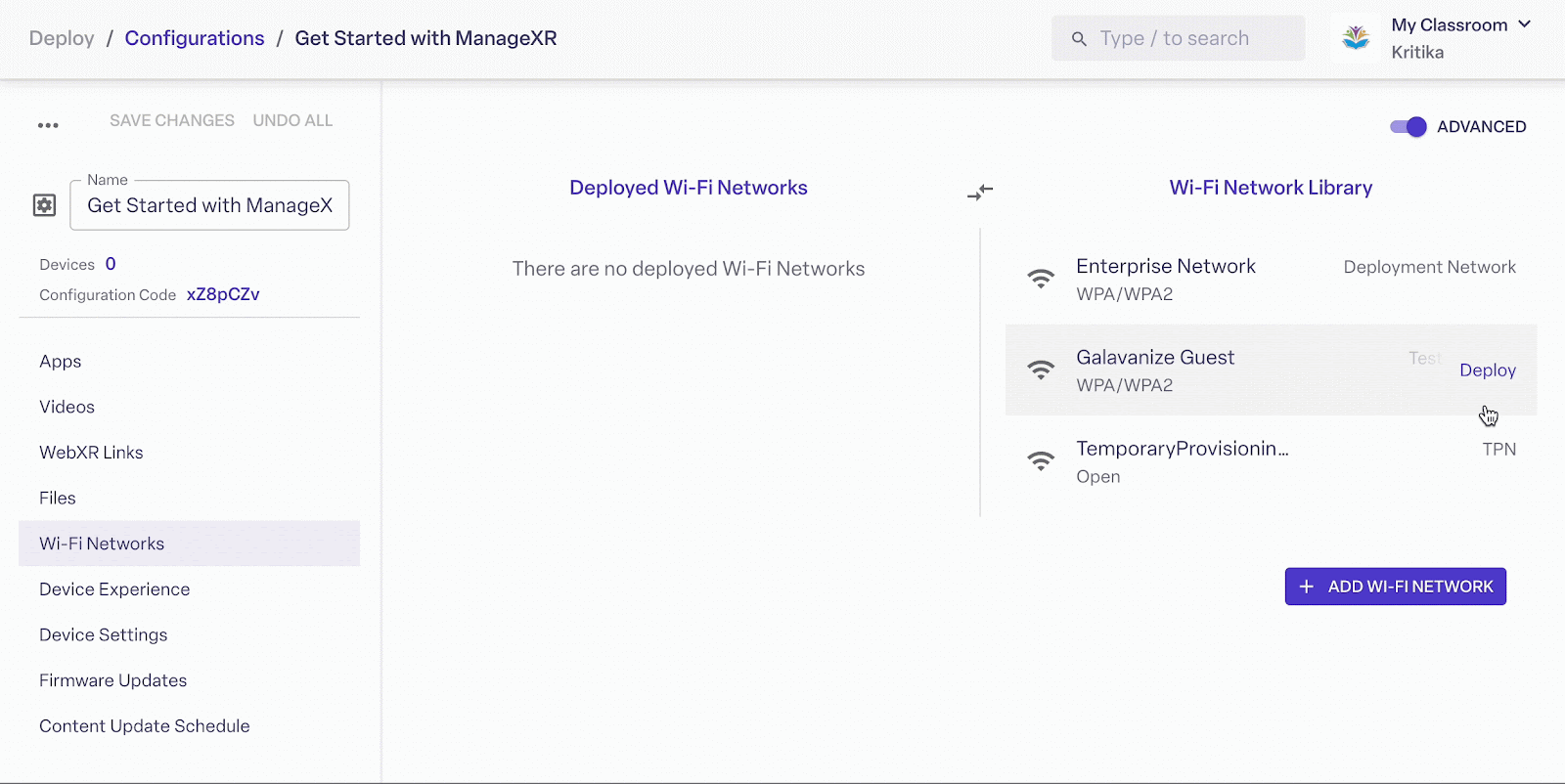 Deploy Wi-Fi networks to configurations.