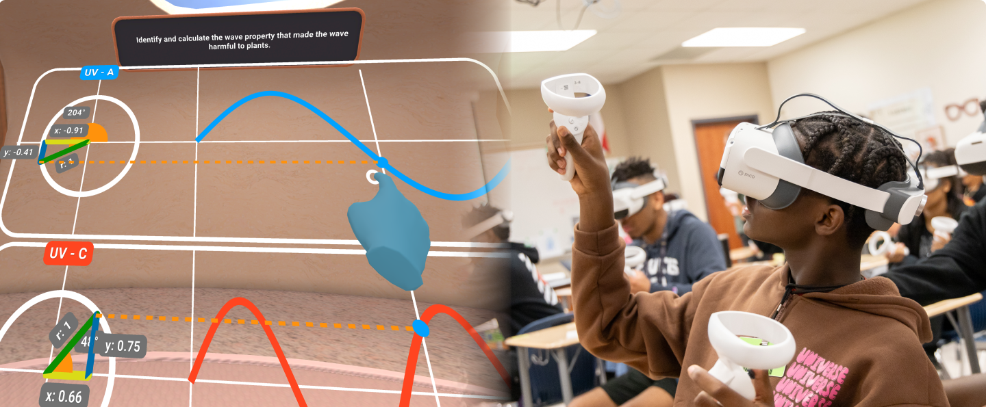 A student learns math concepts in VR.