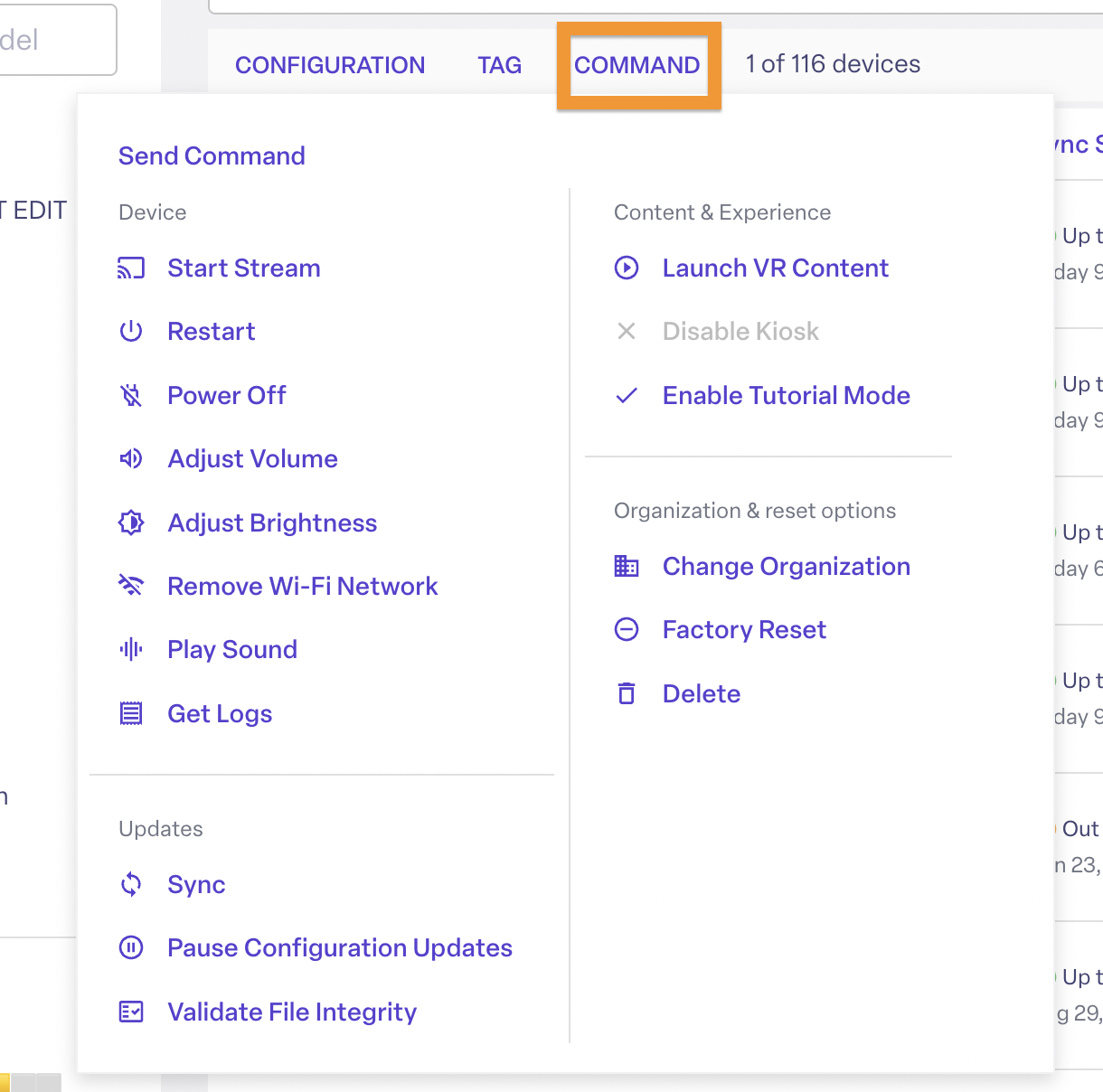 Send commands to devices remotely.