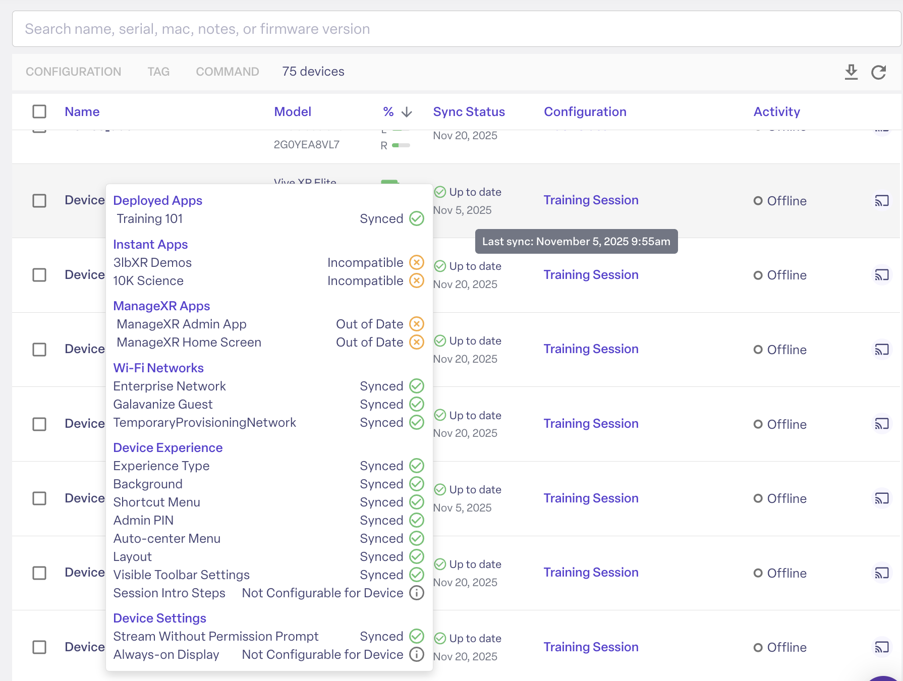See device sync status on the ManageXR console.