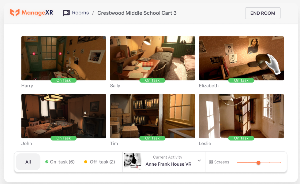A live Room. 6 VR screens arranged in an array so users 