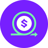 money dollar sign in the middle surrounded by a circle and moving arrows to the right, signaling smooth flow of money