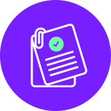 two pieces of paper clipped together and separated slightly showing the content of the first paper with a checkmark icon and placeholder lines representating text