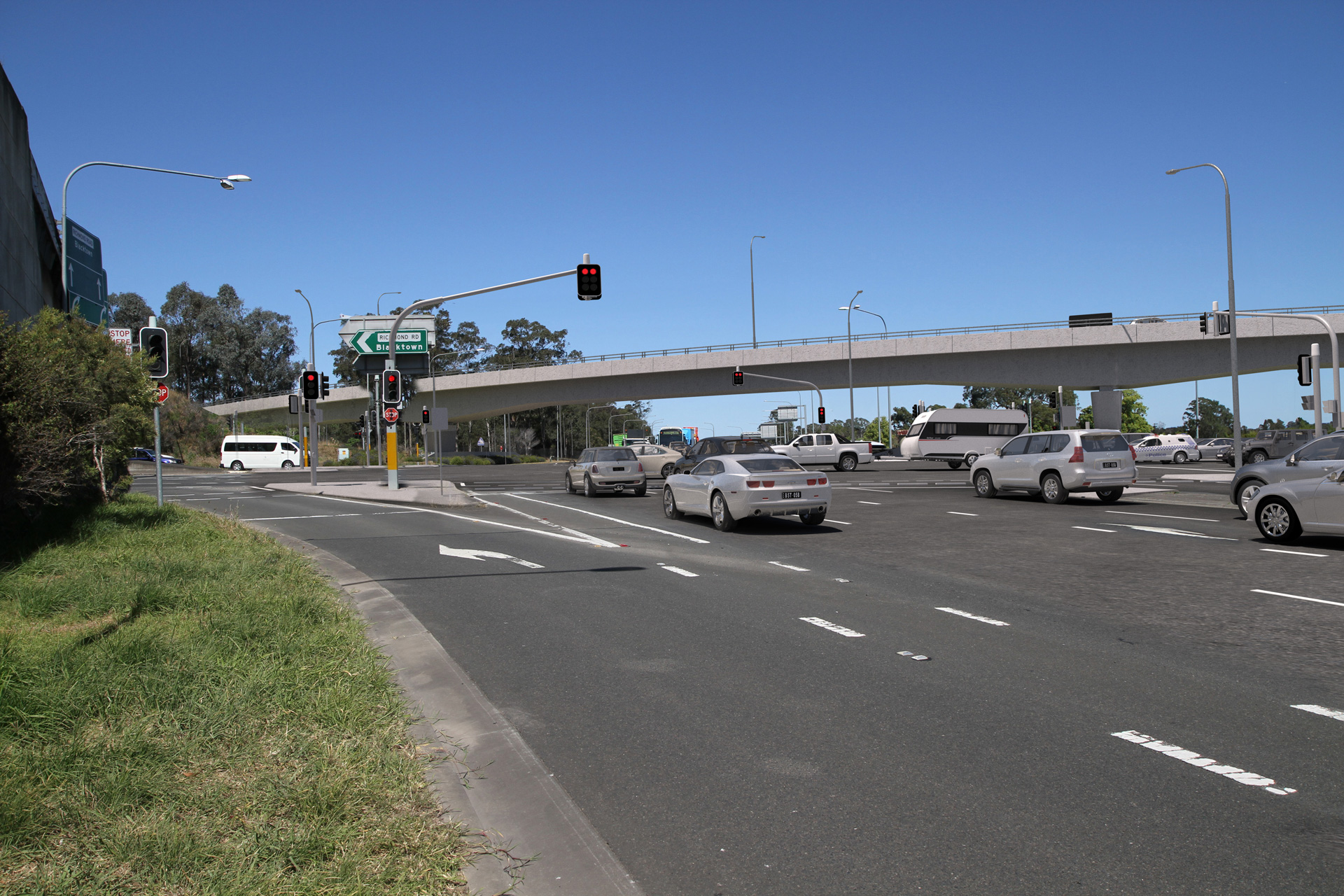 Viewpoint 01 - After view of Richmond Road / Rooty Hill Road North / M7 ramps, looking south west