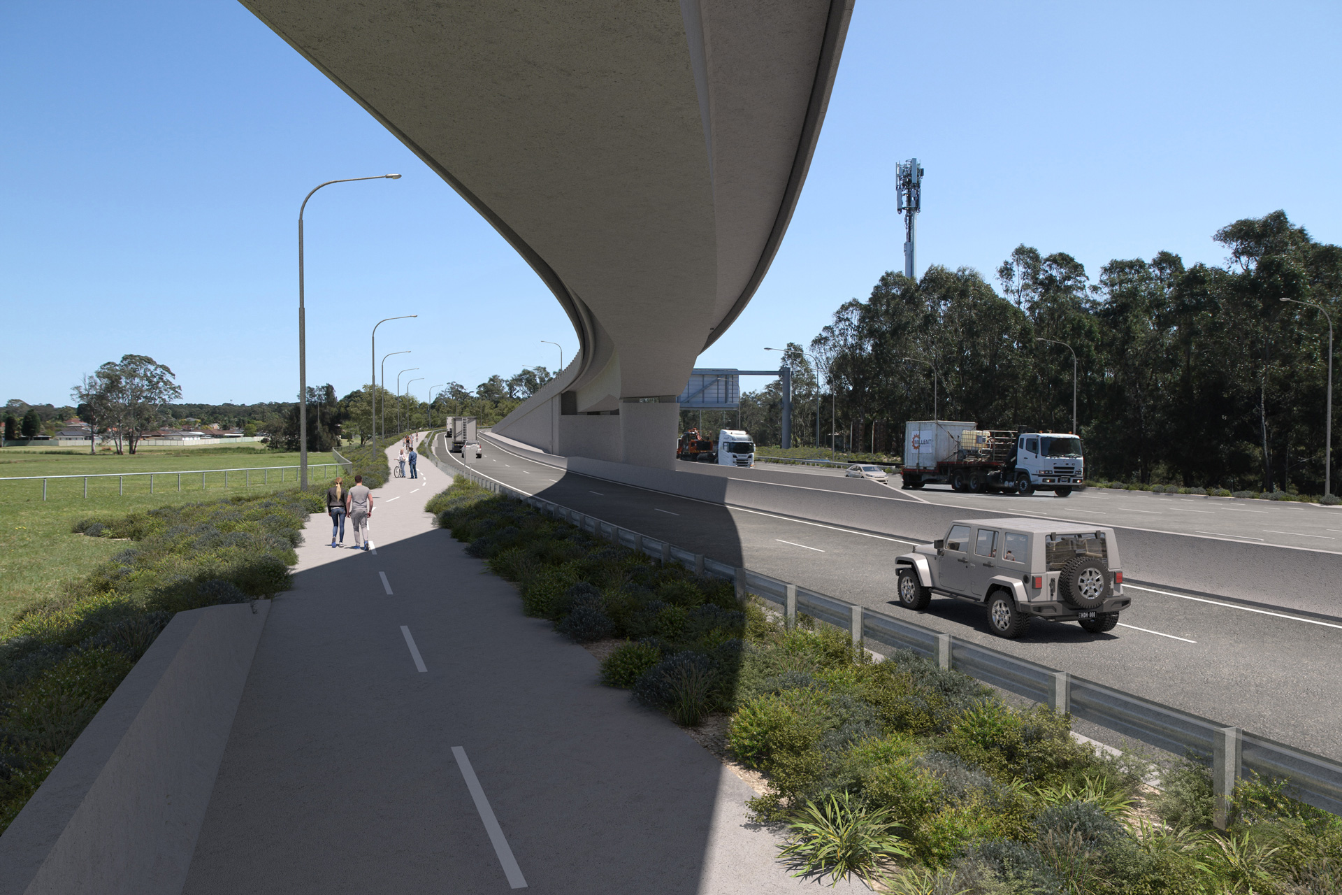 Viewpoint 03 - After view of new flyover bridge landing on Richmond Road, looking north from shared path