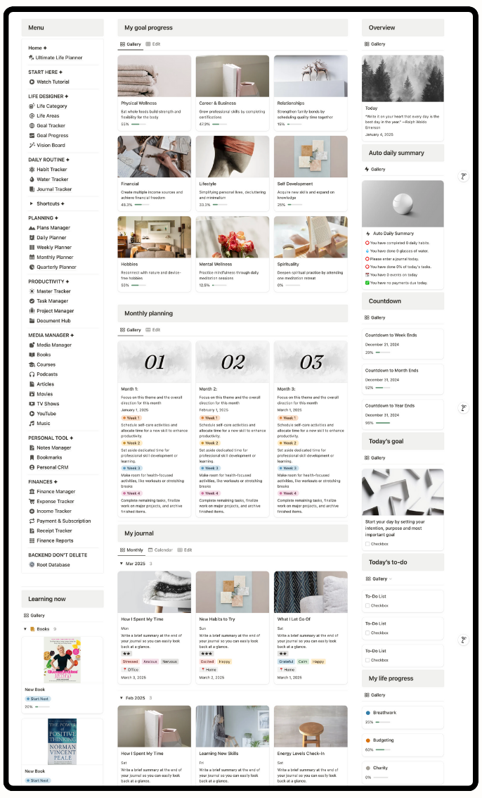all in one personal notion life dashboard template download