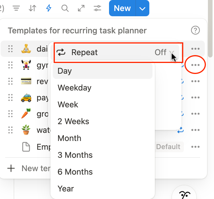 how to pause and resume notion recurring task tempate