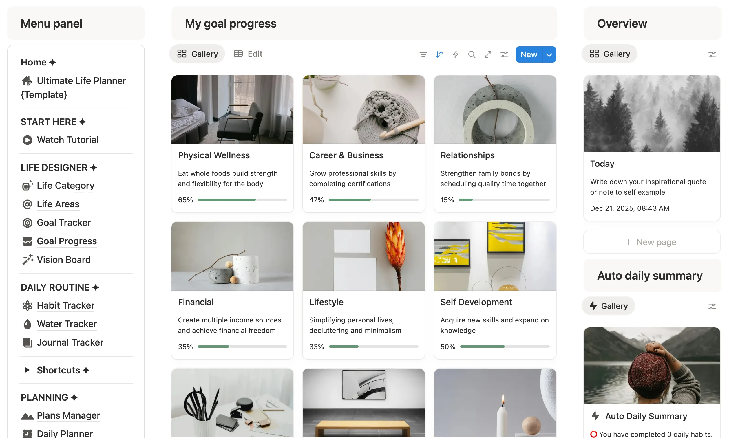 notion life dashboard template ideas