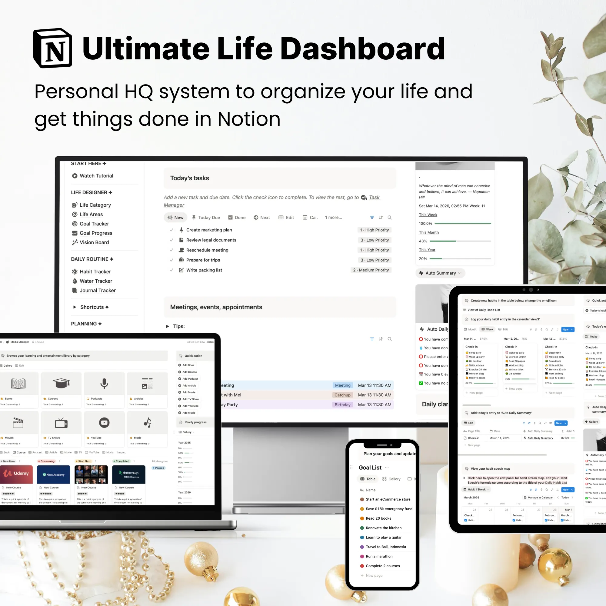 best all in one notion template life planner daily planner