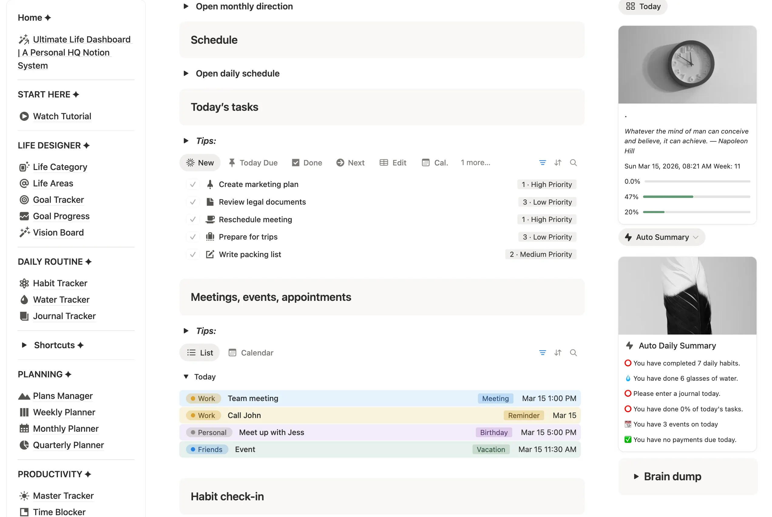 notion life organization dashboard template