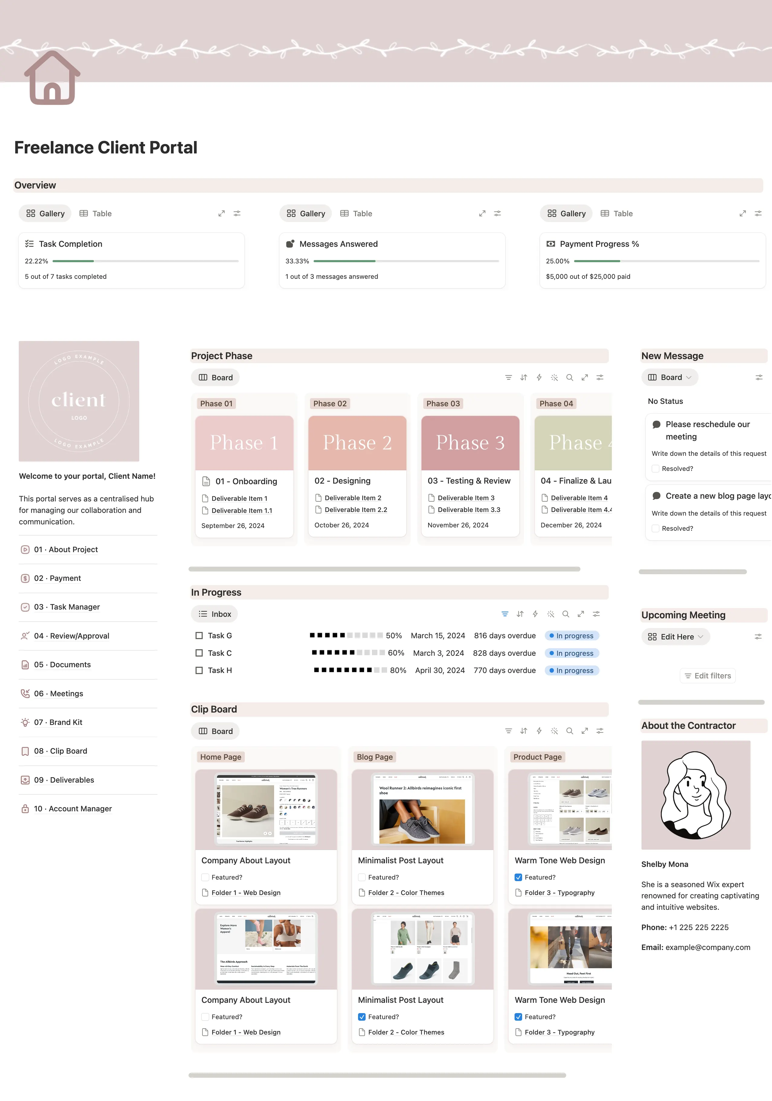 notion freelancer client portal template