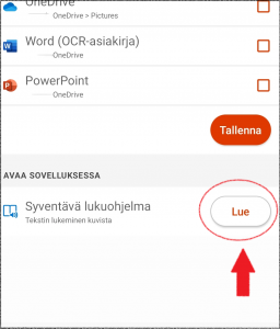 Kuvan siirtäminen syventävään lukuohjelmaan Microsoft Lens