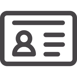 Icon of an ID card with a user profile silhouette and horizontal lines representing text details.
