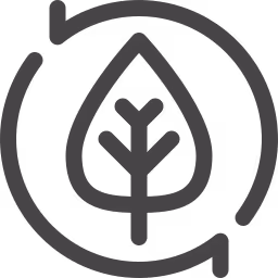 Icon of a leaf with a stem inside a circular arrow representing eco-friendly or sustainability.