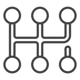 Diagram of a manual transmission gear shift pattern with six forward gears and one reverse gear.