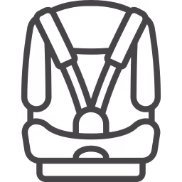 Icon of a child car seat with shoulder straps and a buckle.