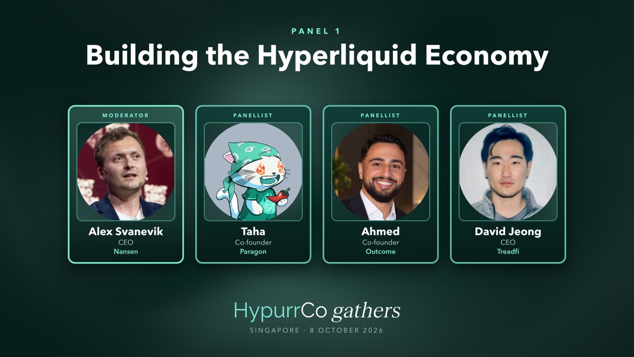 Panel 1 at HypurrCo gathers: Building the Hyperliquid Economy, with Nansen, Paragon, Outcome and Treadfi