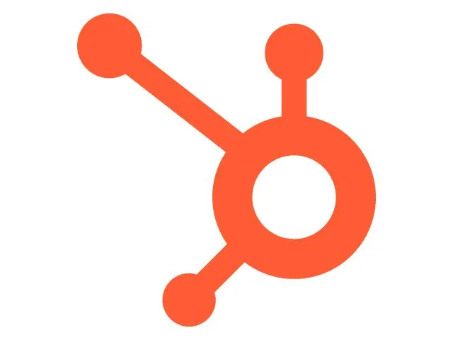 Orange HubSpot logo with a central circle connected to three smaller circles by lines.