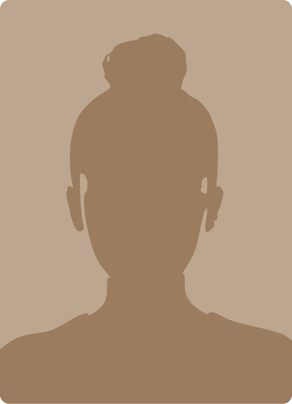 Silhouette of a person with hair in a bun on a beige background.