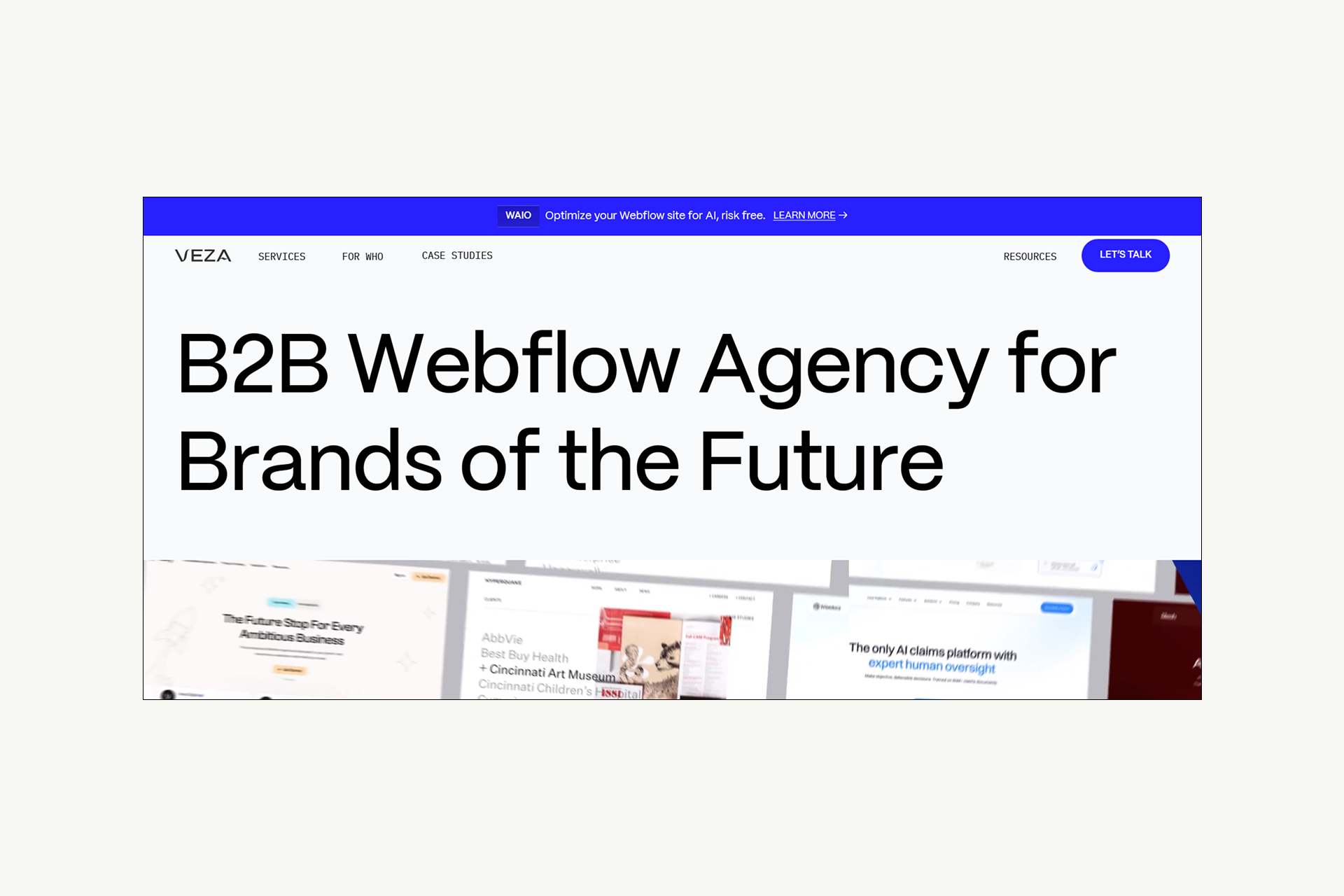 A screenshot of Veza Digital's home page.