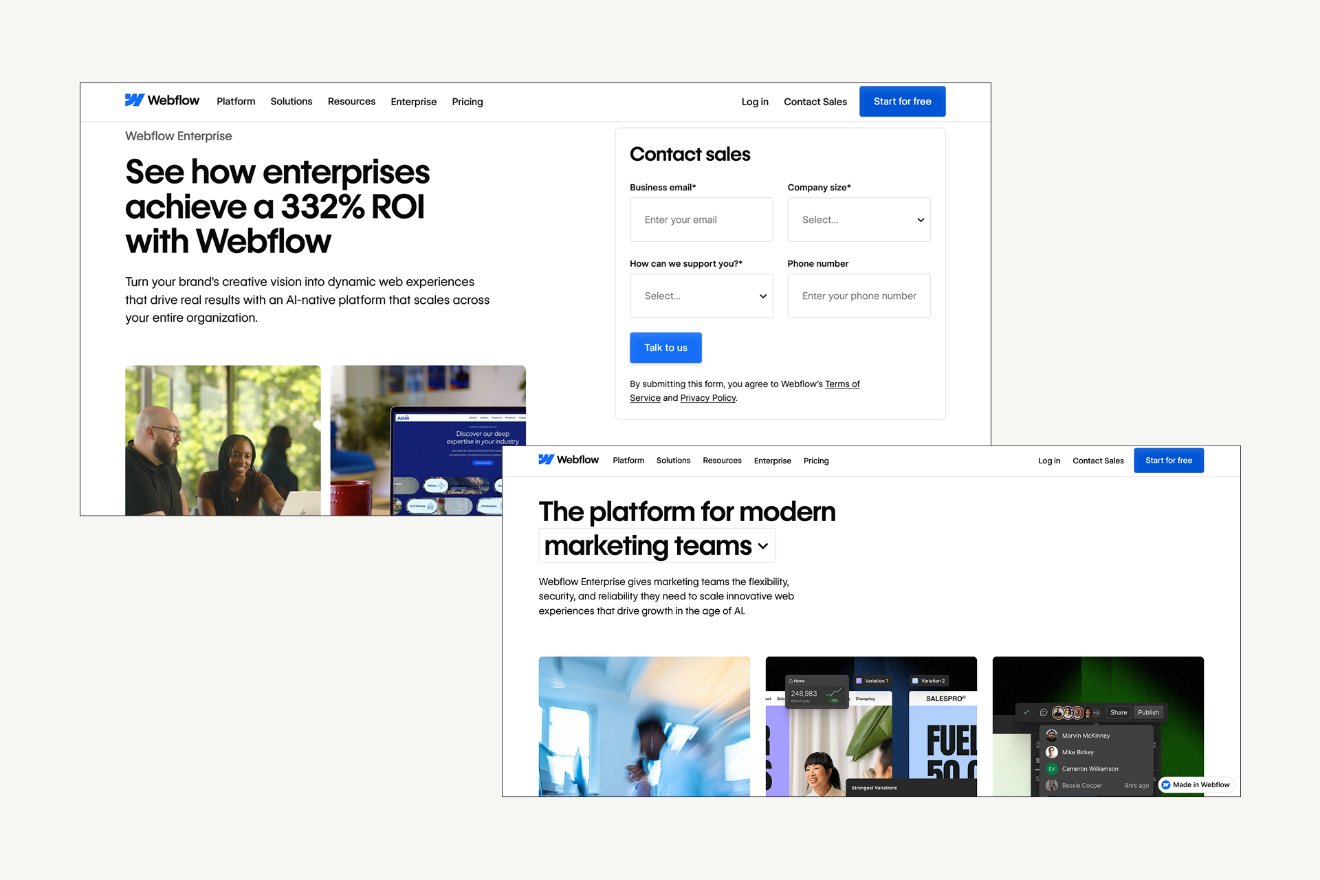 A screenshot of the Webflow Enterprise home page.