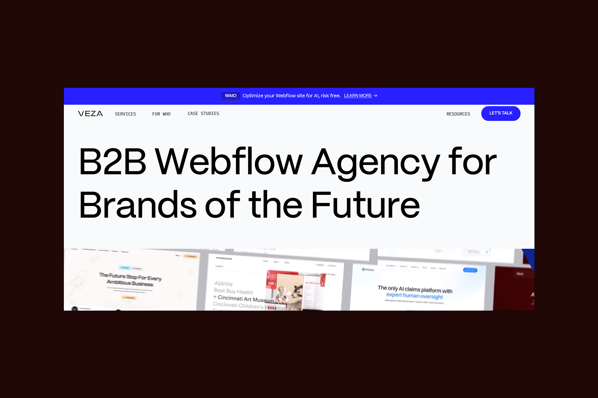 Screenshot of Veza Digital’s home page.