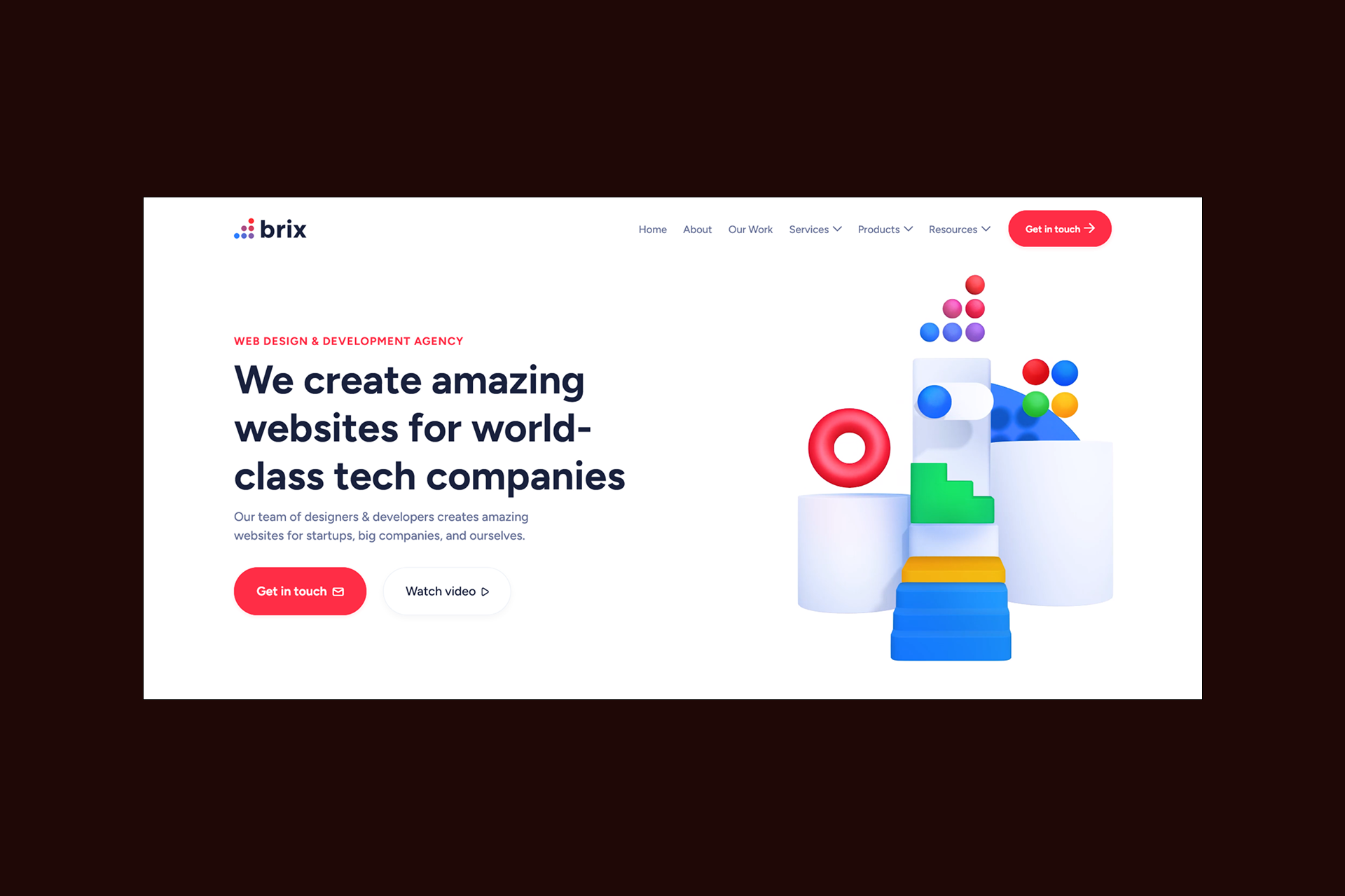 Screenshot of Brix’s home page.