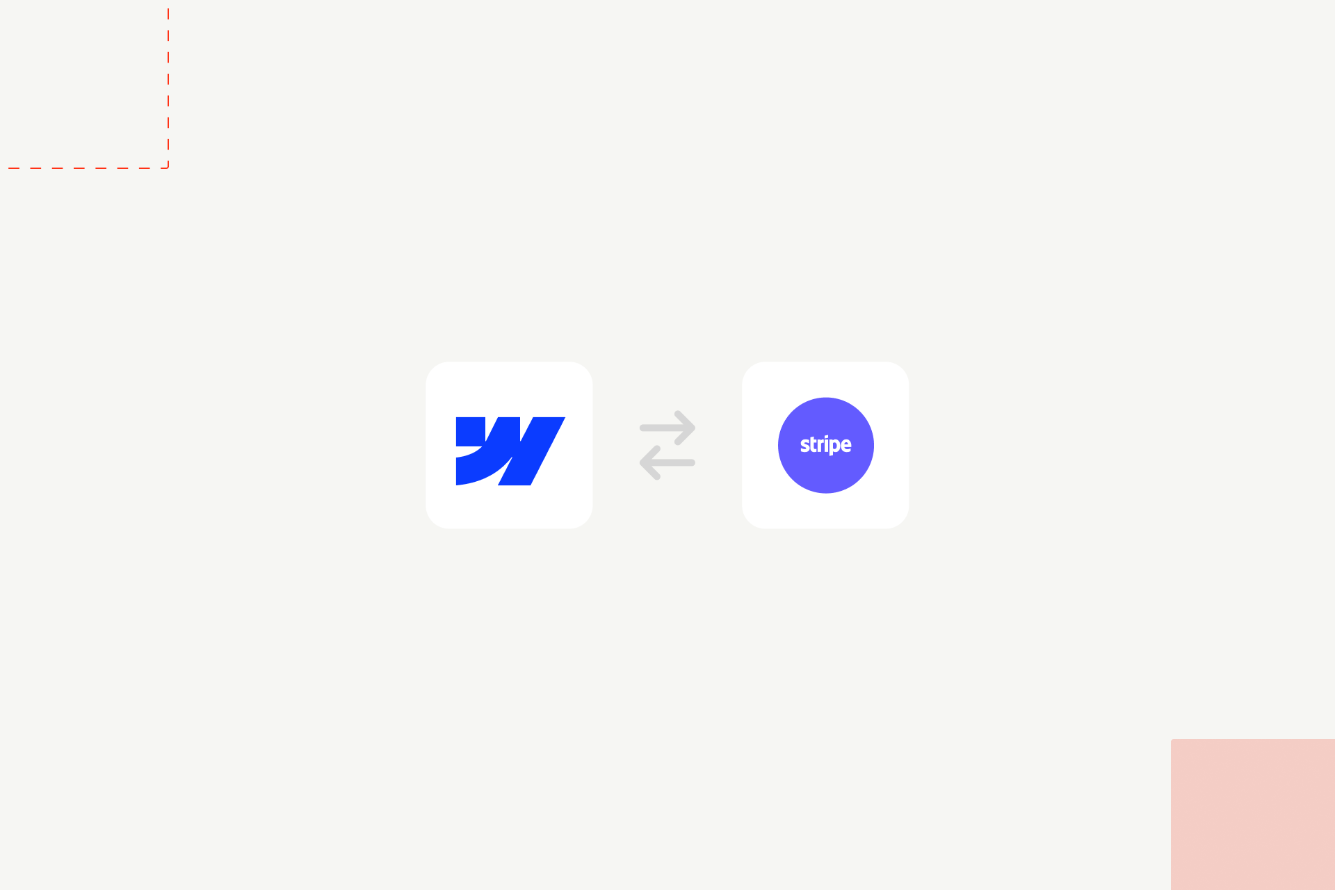 Graphic showing the Webflow and Stripe logos connected to illustrate integration.