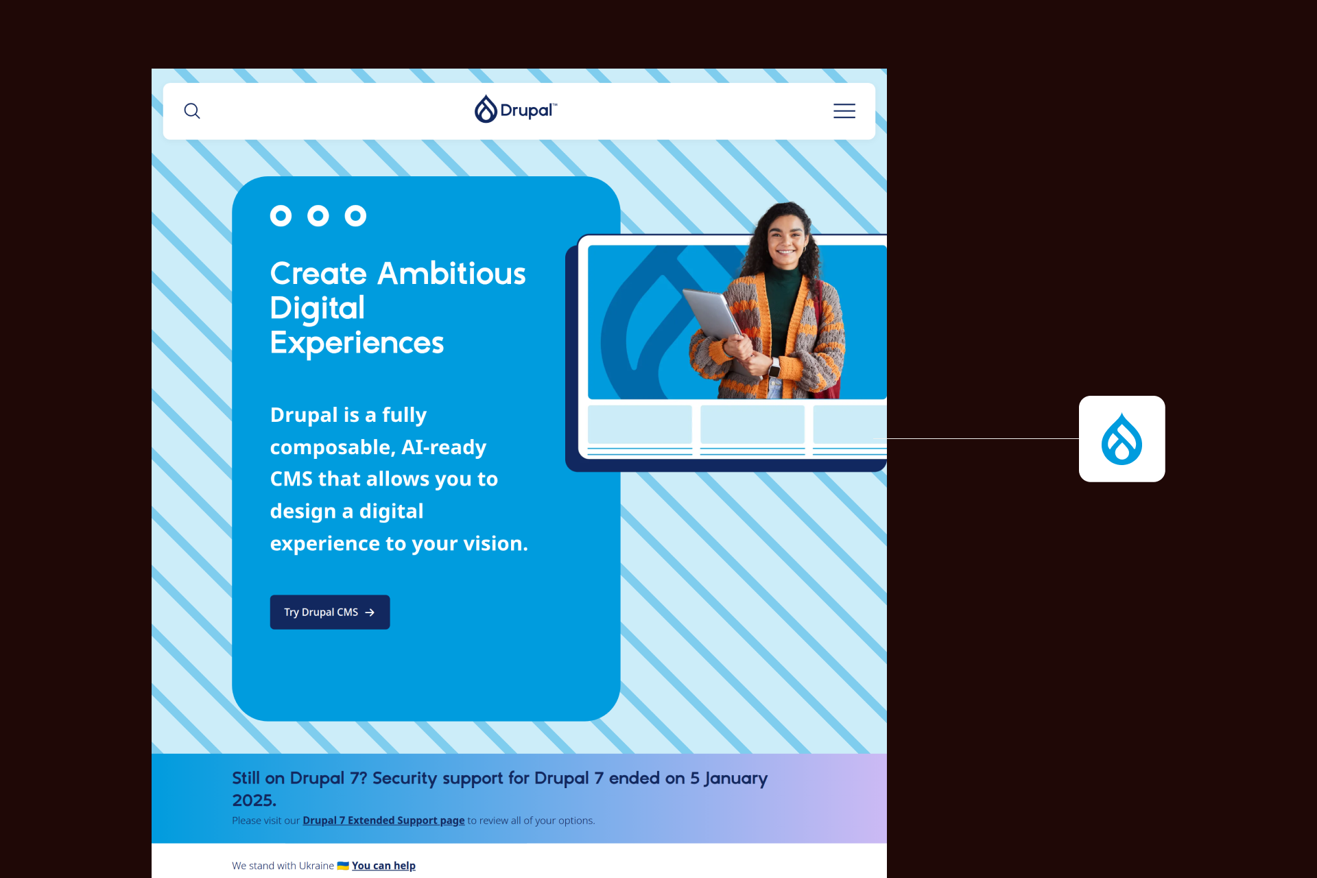 Screenshot of the 2026 Drupal home page.