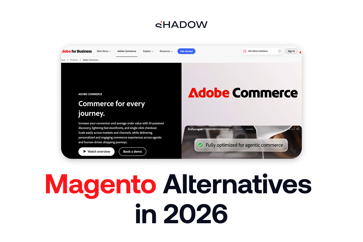 Comparison table of top Magento alternatives in 2026 including Shopify Plus, BigCommerce Enterprise, Adobe Commerce, and commercetools