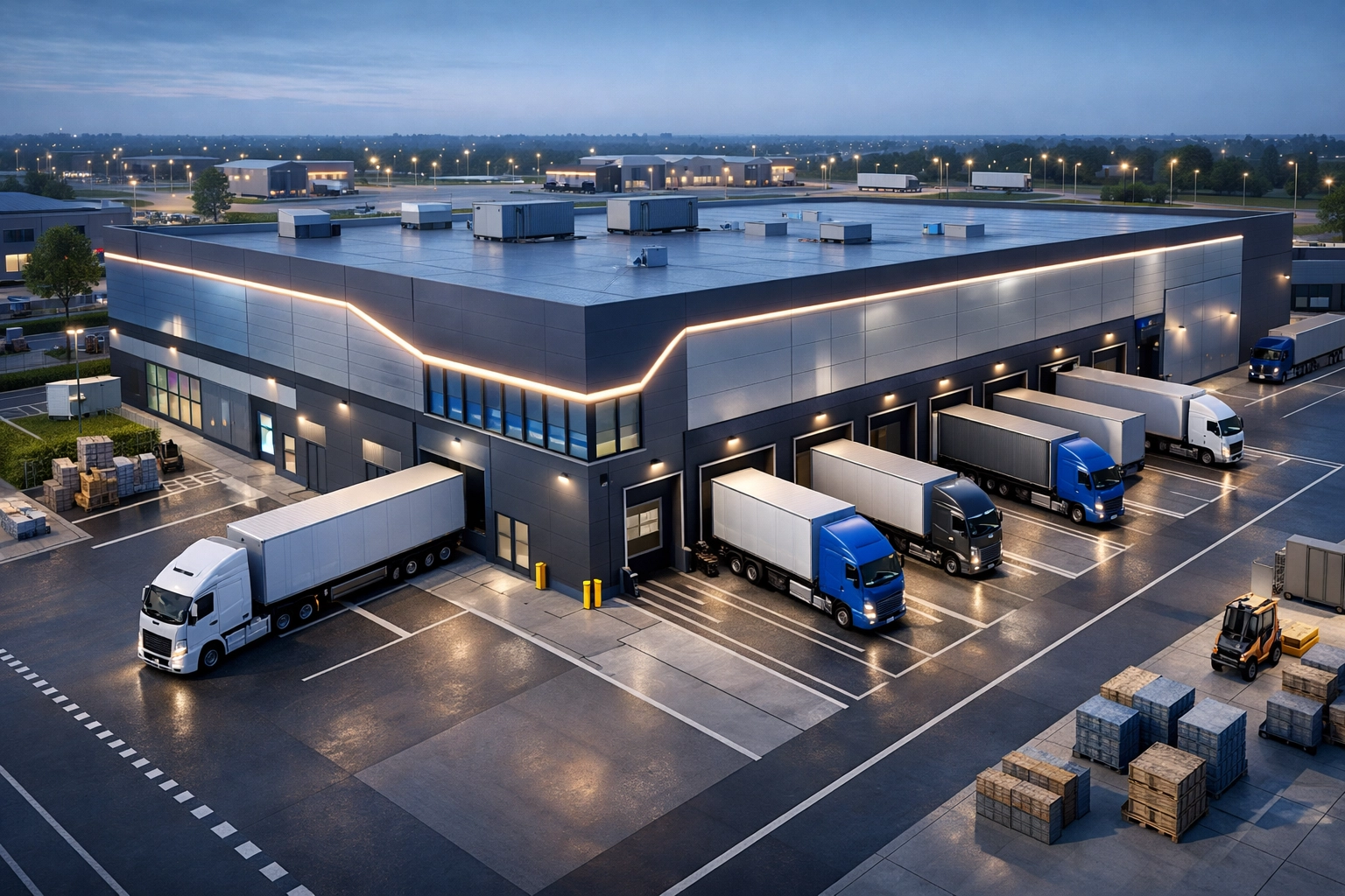 Modern industrial warehouse facility with loading docks representing commercial real estate lending growth