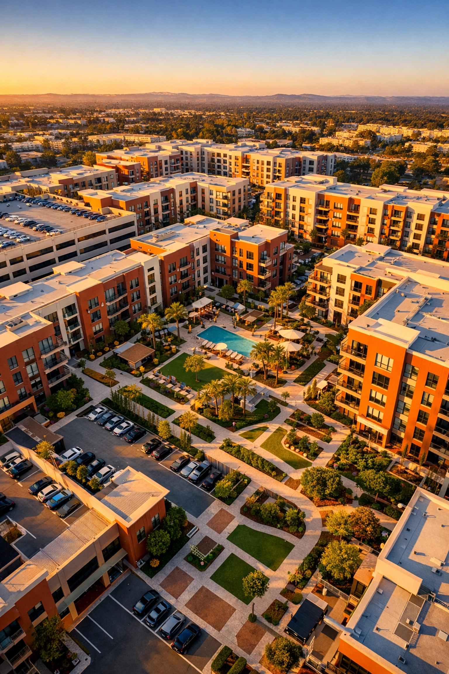 Aerial view of modern multifamily apartment complex representing $399B in 2026 origination volume