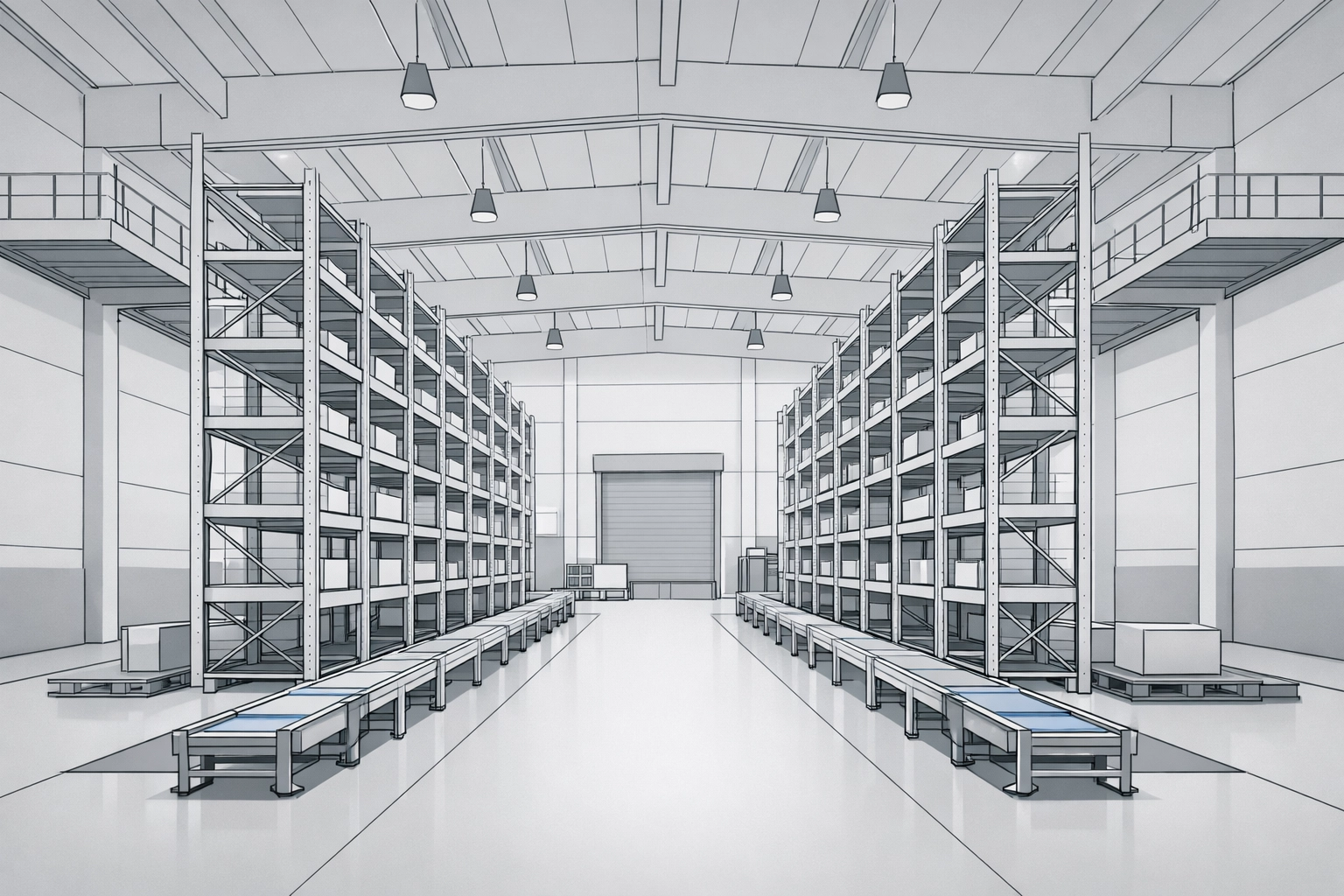 Institutional illustration of a modern Class A warehouse interior optimized for automation and high-velocity throughput.