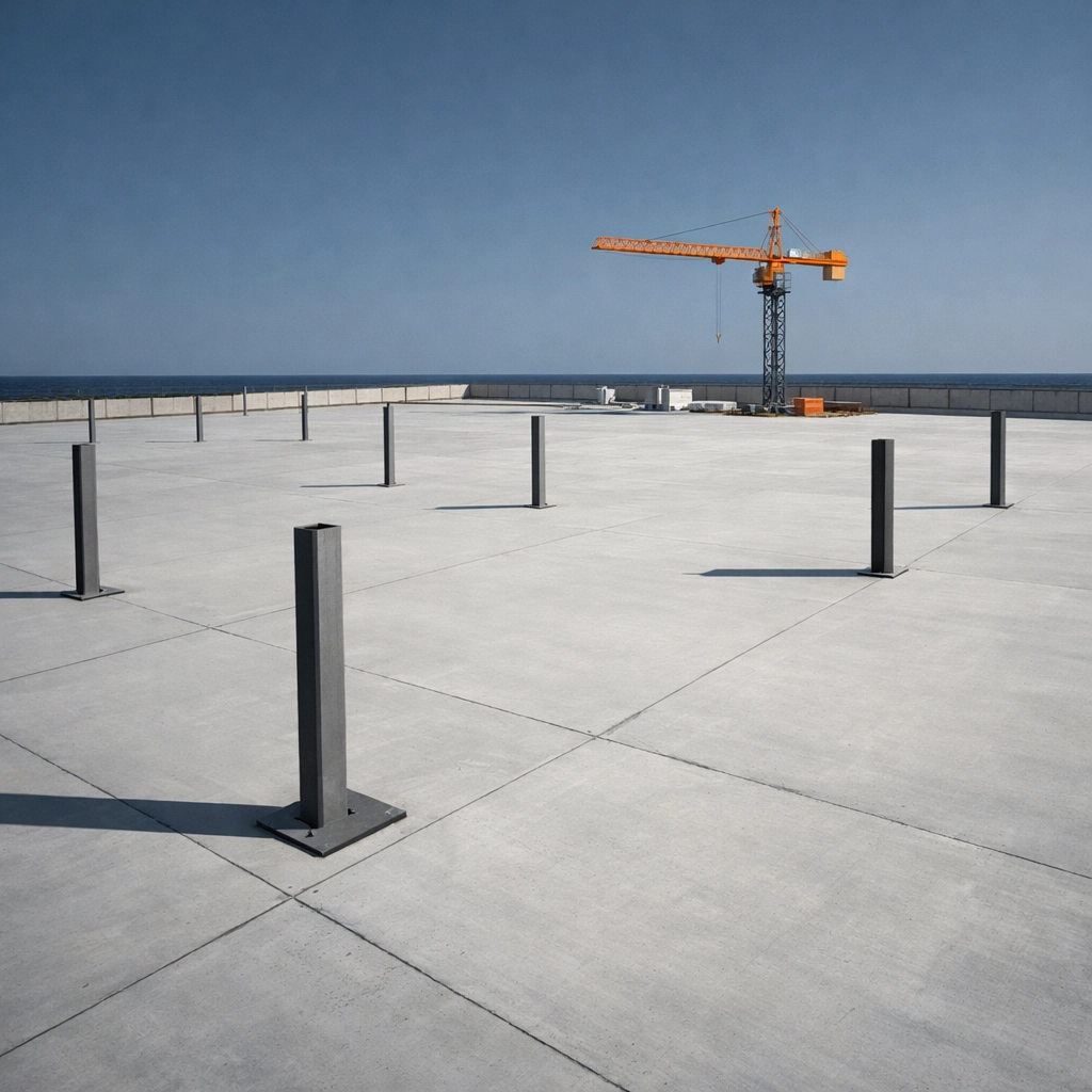 Stalled industrial construction site with steel beams illustrating commercial real estate trends in 2026.