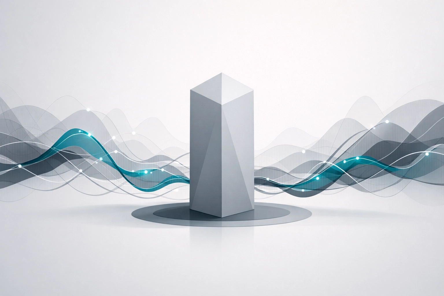 Stable multifamily cap rate monolith surrounded by volatile treasury yield data streams.