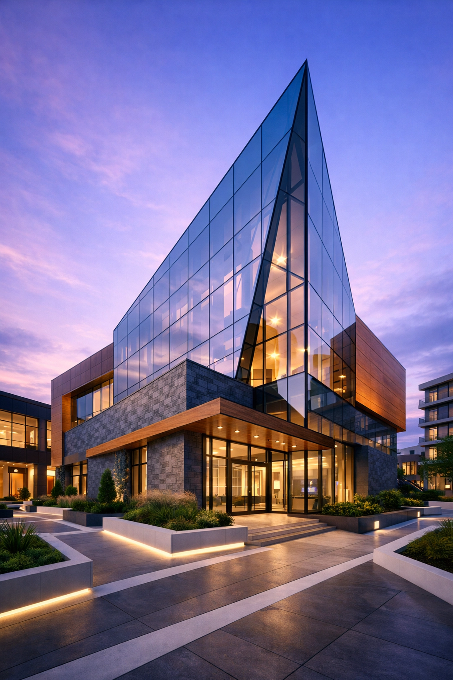 Modern med-tail outpatient facility design integrated into a premium retail-adjacent urban setting.