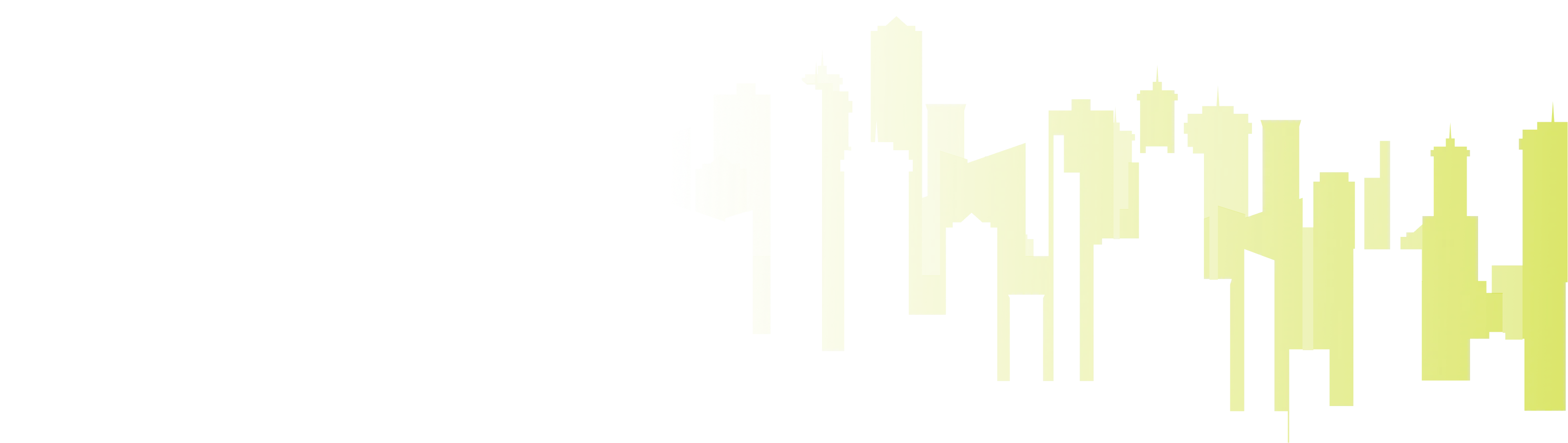Minimalist yellow-green silhouette of a city skyline with various tall buildings against a black background.