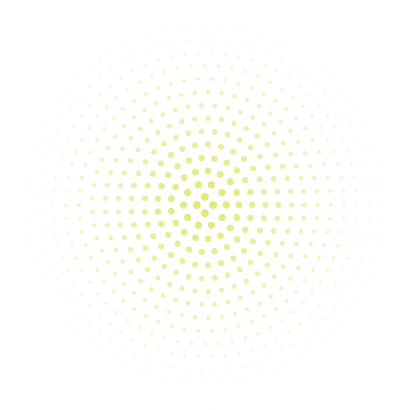 Yellow dots arranged in a circular pattern that grow smaller from the center outwards, forming a gradient effect on a black background.