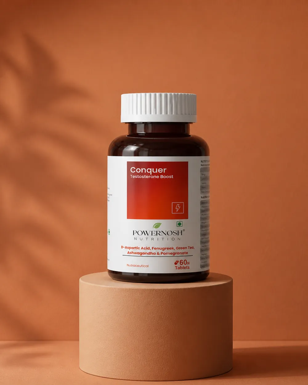 PowerNosh Conquer supplement bottle label design