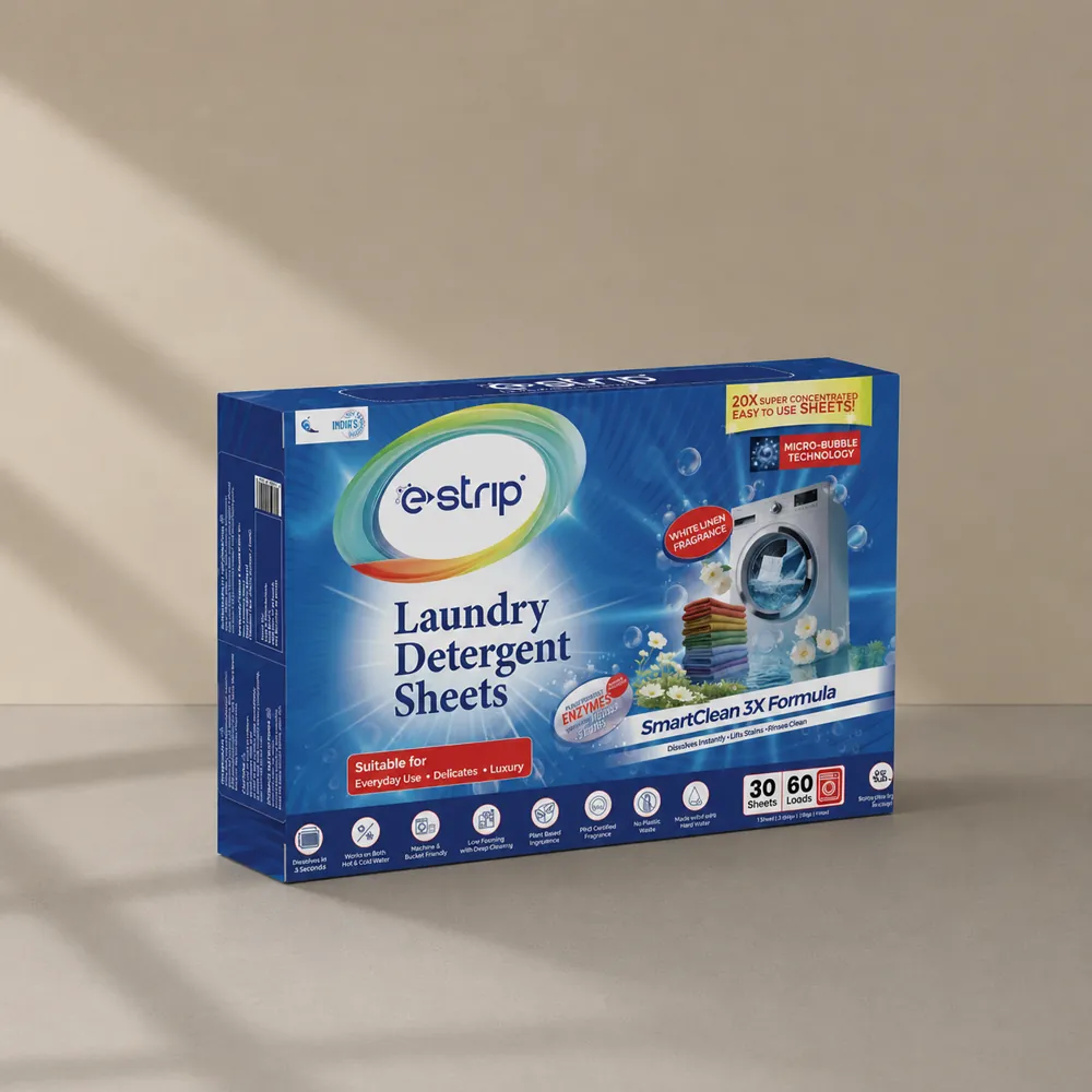 e-strip laundry detergent sheets box packaging design