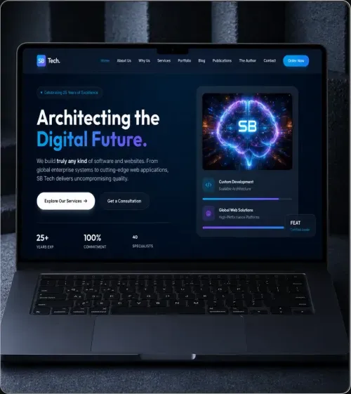 SoftBricks Tech website on a laptop