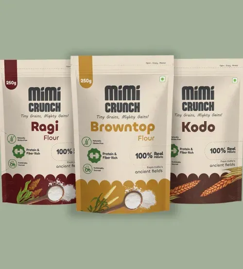 Mimi Crunch millet snack pouches