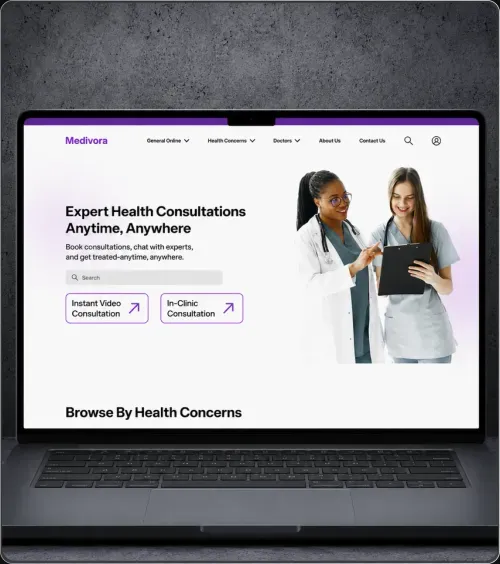 Medivora website on a laptop