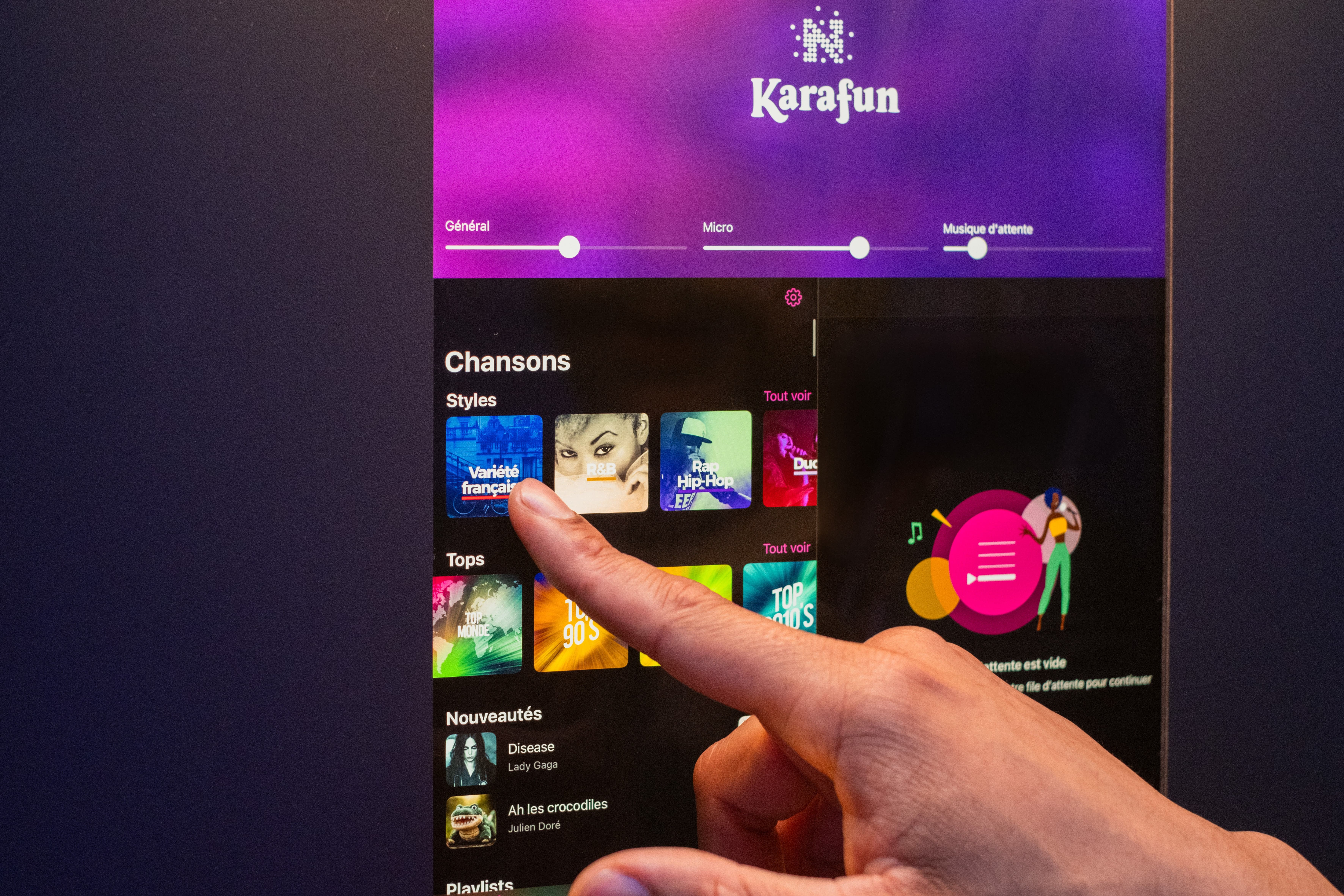 Interface KaraFun de sélection des chansons
