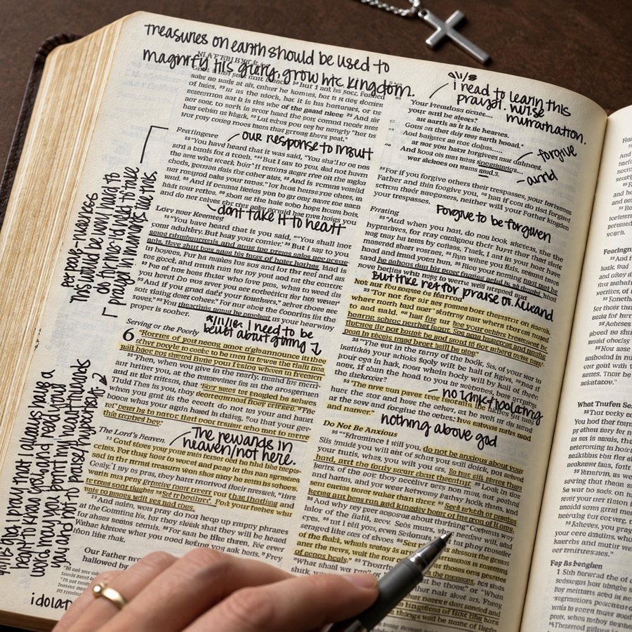Handwritten notes crammed into the narrow margins of a Bible