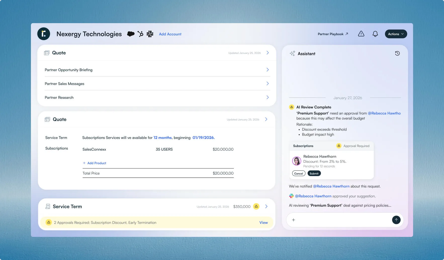 Revolear proposal view with pricing table and chat