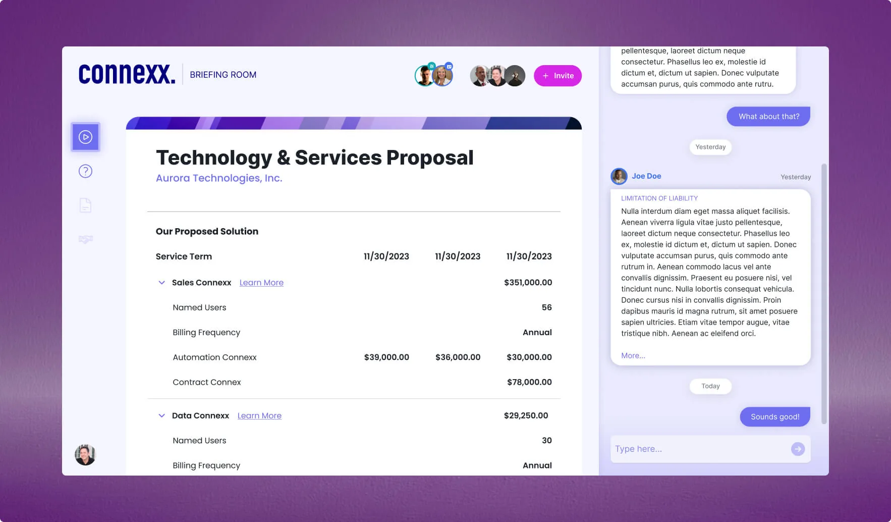Revolear briefing center with quote, service term and AI assistant
