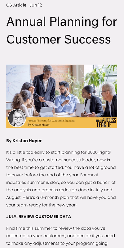 Customer Success League Newsletter