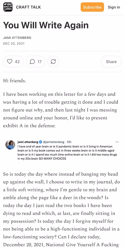 Craft Talk by Jami Attenberg